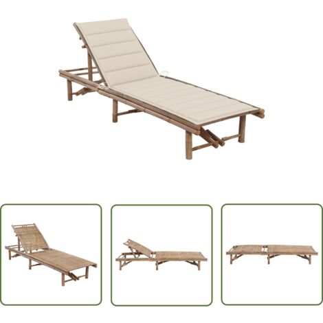 The Living Store Chaise longue de jardin avec coussin Bambou - Chaises Longues - Chaises Longues En Bambou - Mobilier De Jardin - Transats - Bain De Soleil