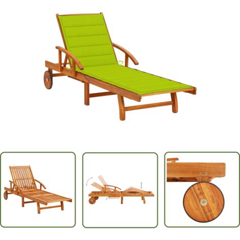 The Living Store Chaise longue de jardin avec coussin Bois d'acacia solide - Chaise Longue - Mobilier De Jardin - Bain De Soleil - Bois D'acacia - Chaise Longue Réglable