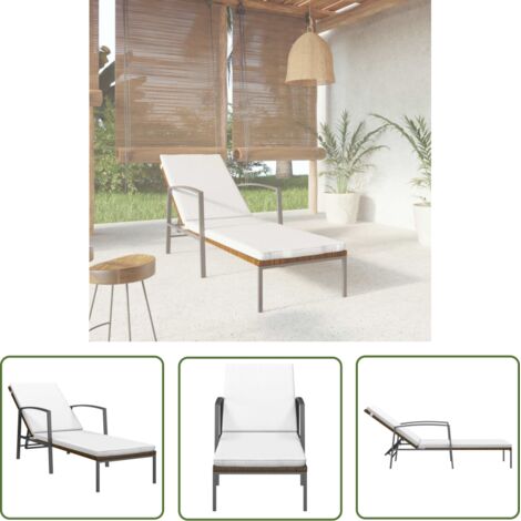 The Living Store Chaise longue de jardin avec coussin résine tressée marron - Chaise Longue Jardin - Transat - Mobilier De Jardin - Fauteuil De Jardin - Relaxation Exterieur