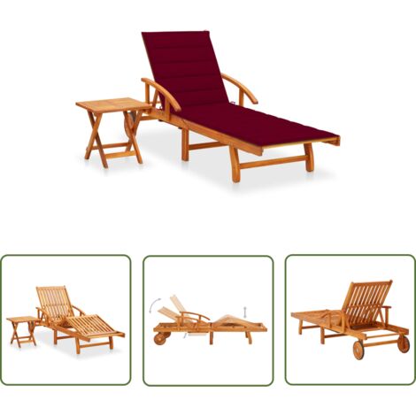 The Living Store Chaise longue de jardin avec table et coussin Bois d'acacia - Chaise Longue Jardin - Mobilier De Jardin - Bain De Soleil - Bois D'acacia - Chaise Longue Réglable