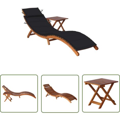 The Living Store Chaise longue de jardin avec table et coussin Bois d'acacia - Chaises Longues - Meubles De Jardin - Mobilier De Jardin - Bain De Soleil - Chaises Longues Pliantes