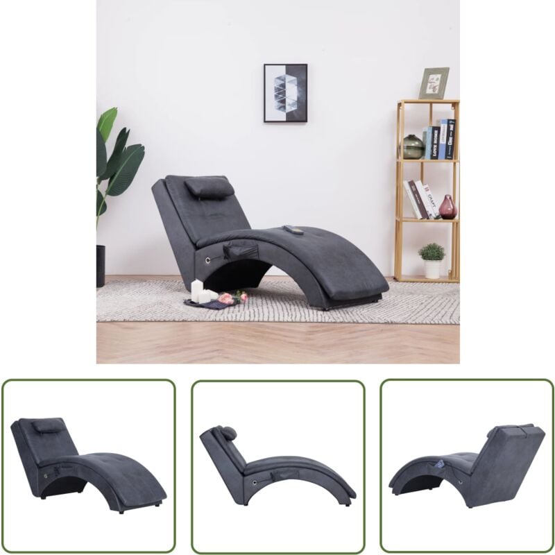The Living Store - Chaise longue de massage avec oreiller Gris Similicuir daim - Chaises Longues - Chaise Longue Massage - Chaise Longue Relax