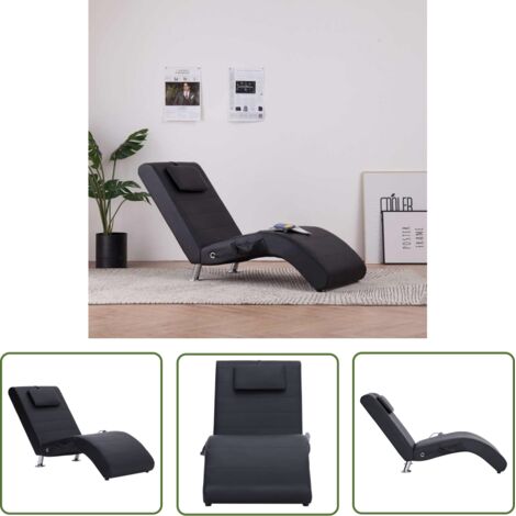 The Living Store Chaise longue de massage avec oreiller Noir Similicuir - Chaises Longues - Chaise Relaxante - Fauteuil Massant - Chaise De Salon - Mobilier Extérieur