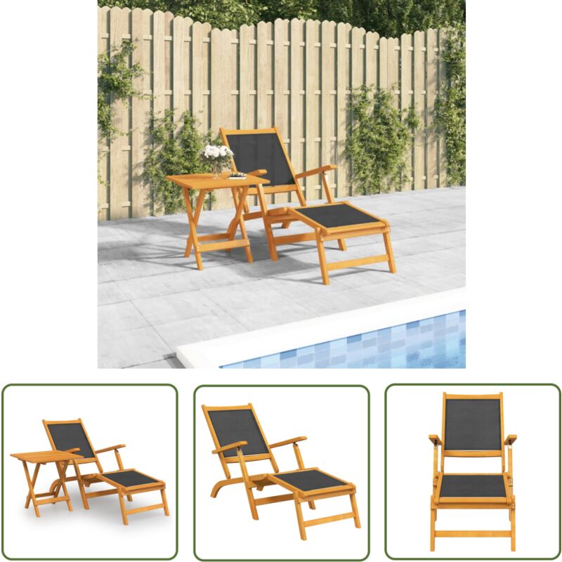 The Living Store - Chaise longue d'extérieur avec table Acacia massif et textilène - Chaises Longues - Chaises De Jardin - Transats - Meubles De