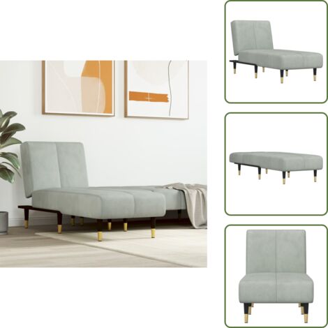 The Living Store Chaise Longue in Velluto Grigio Chiaro - Sdraio reclinabile