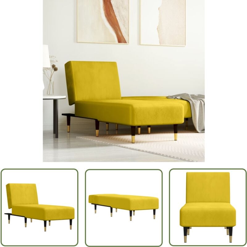 Chaise longue jaune velours - Chaises Longues - Fauteuil Relax - Chaise Lounge - Mobilier Extérieur - Salon De Jardin - The Living Store