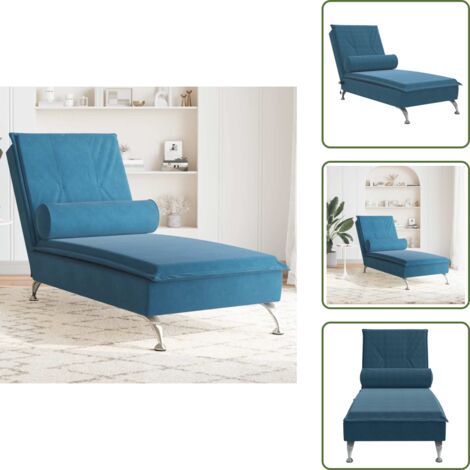 The Living Store Chaise Longue Massaggi con Cuscino a Rullo Blu in Velluto - Cuscino a rullo