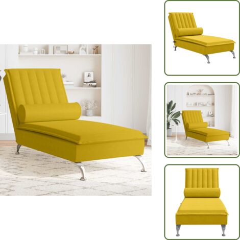 The Living Store Chaise Longue Massaggi con Cuscino a Rullo Giallo in Velluto - Cuscino a rullo