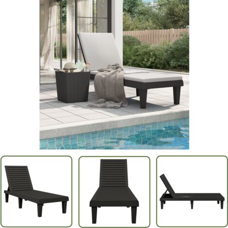 The Living Store Chaise longue noir 155x58x83 cm polypropylène - Chaises Longues - Transats - Mobilier De Jardin - Chaises De Jardin - Lit De Bronzage