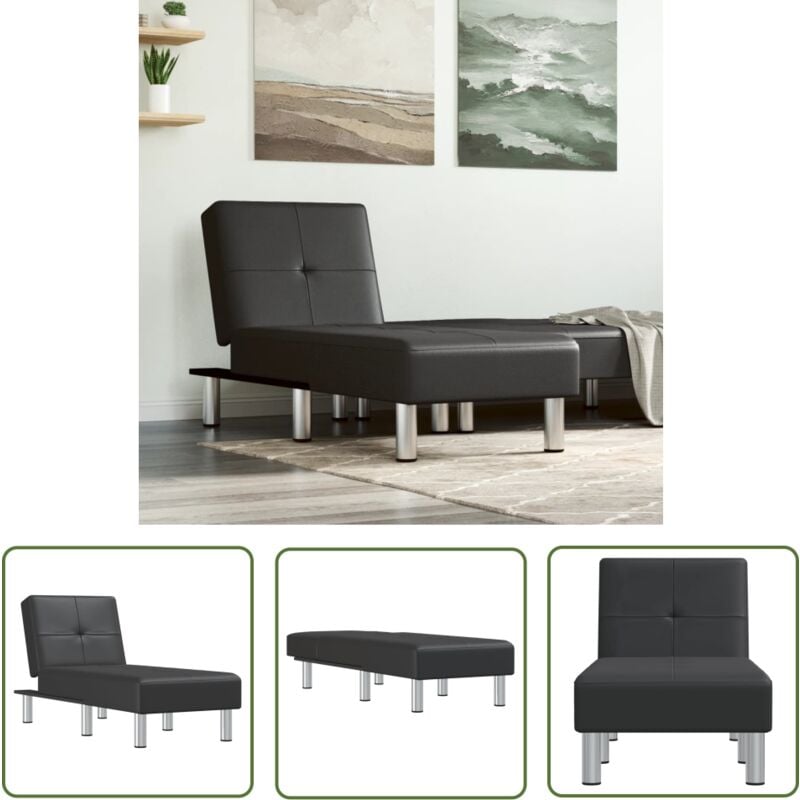 Chaise longue noir similicuir - Chaise Longue - Fauteuil Relax - Chaise Lounge Inclinable - Mobilier Extérieur - Salon De Jardin - The Living Store