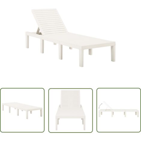 The Living Store Chaise longue plastique blanc - Chaises Longues - Transats - Lit De Bronzage - Mobilier De Jardin - Chaises Extérieures