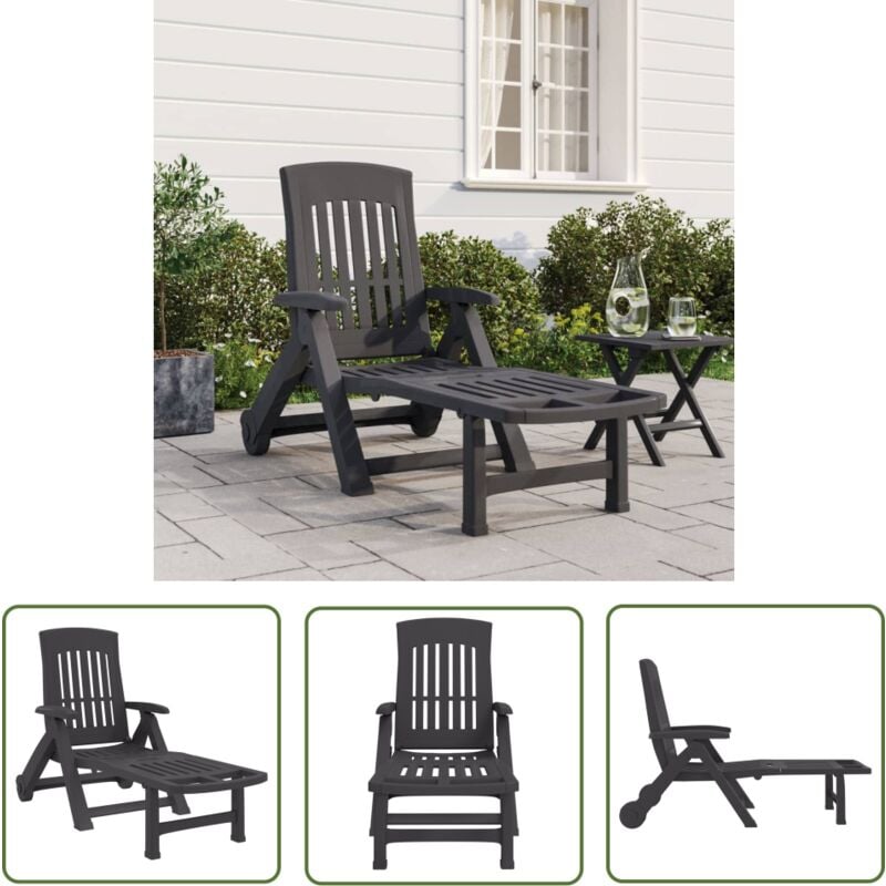 The Living Store - Chaise longue pliable avec roues anthracite pp - Chaise Longue Pliante - Transats - Fauteuil De Jardin - Salon De Jardin