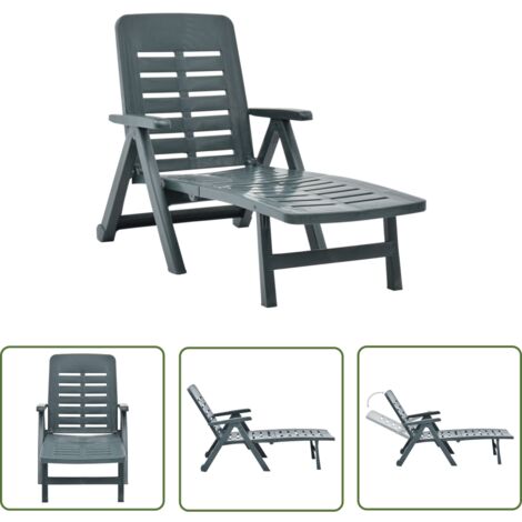 The Living Store Chaise longue pliable Plastique Vert - Chaises Longues - Transats - Mobilier De Jardin - Chaises De Jardin - Bain De Soleil