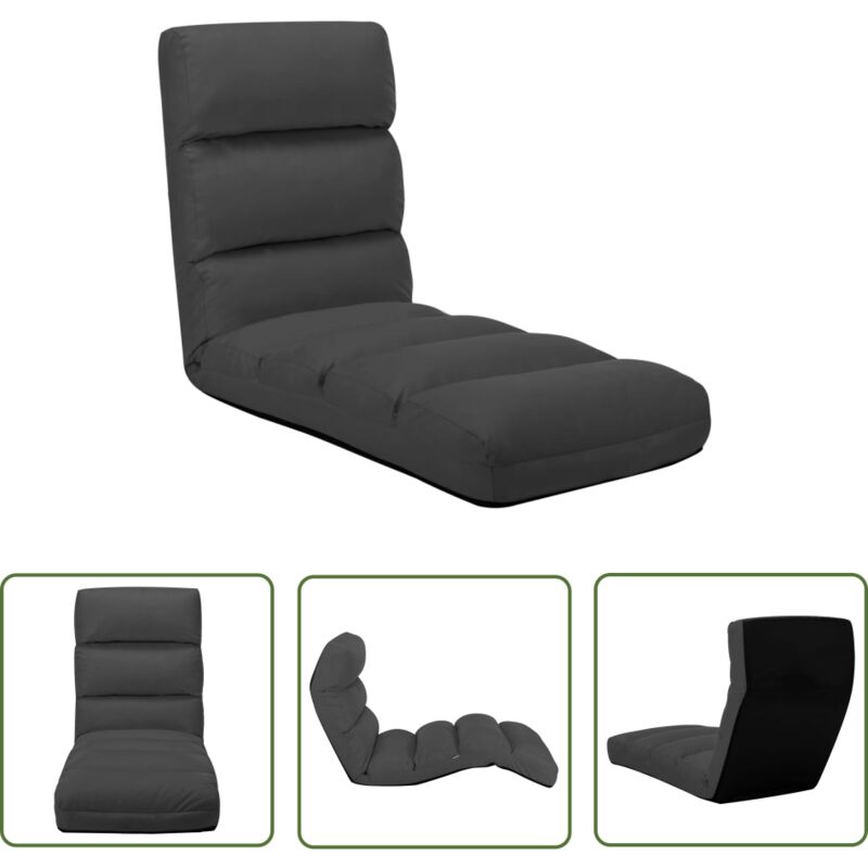 Chaise pliable de sol Anthracite Similicuir - Chaise Pliante - Chaise Longue - Fauteuil De Jardin - Mobilier De Jardin - Relax - The Living Store