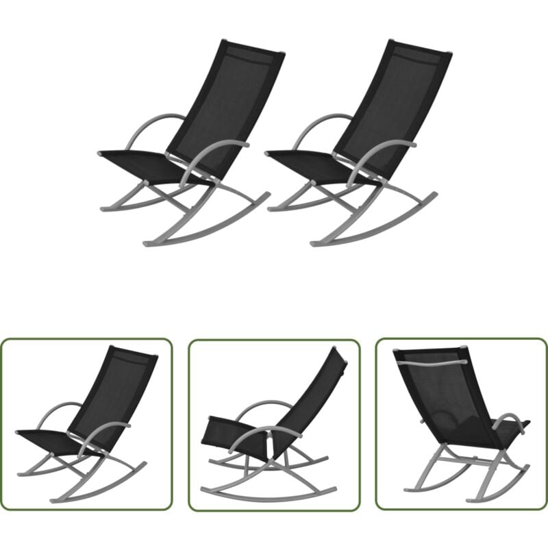 The Living Store - Chaises à bascule de jardin lot de 2 Acier et textilène Noir - Chaise à Bascule Jardin - Fauteuil Balançoire Extérieur - Mobilier