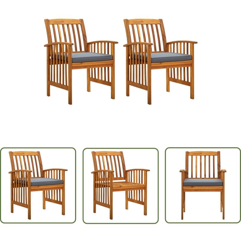 Maison Chic - The Living Store Chaises à manger de jardin lot de 2 et coussins acacia massif - Chaise De Jardin - Fauteuil De Jardin - Mobilier De