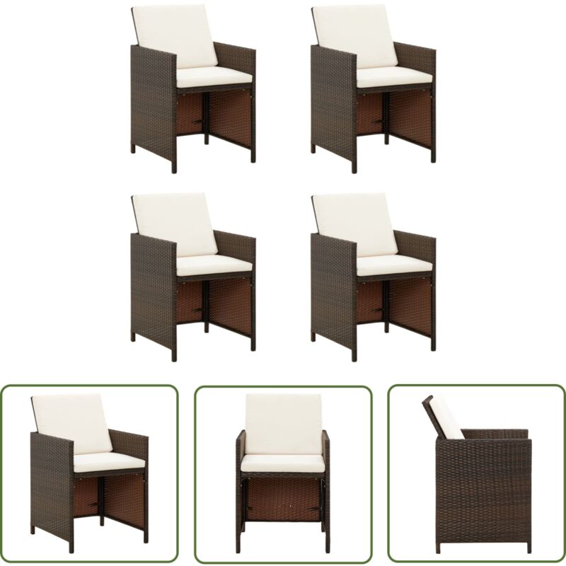 The Living Store - Chaises à manger de jardin avec coussins lot de 4 marron rotin - Chaise De Jardin - Fauteuil De Jardin - Meubles De Jardin - Salon