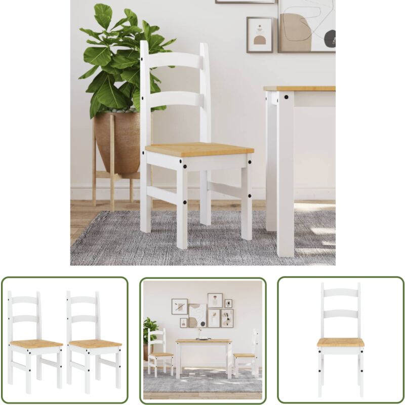 The Living Store - Chaises à manger lot de 2 blanc 40x46x99 cm bois massif de pin - Chaise à Manger - Chaise De Cuisine - Chaise Blanche - Mobilier