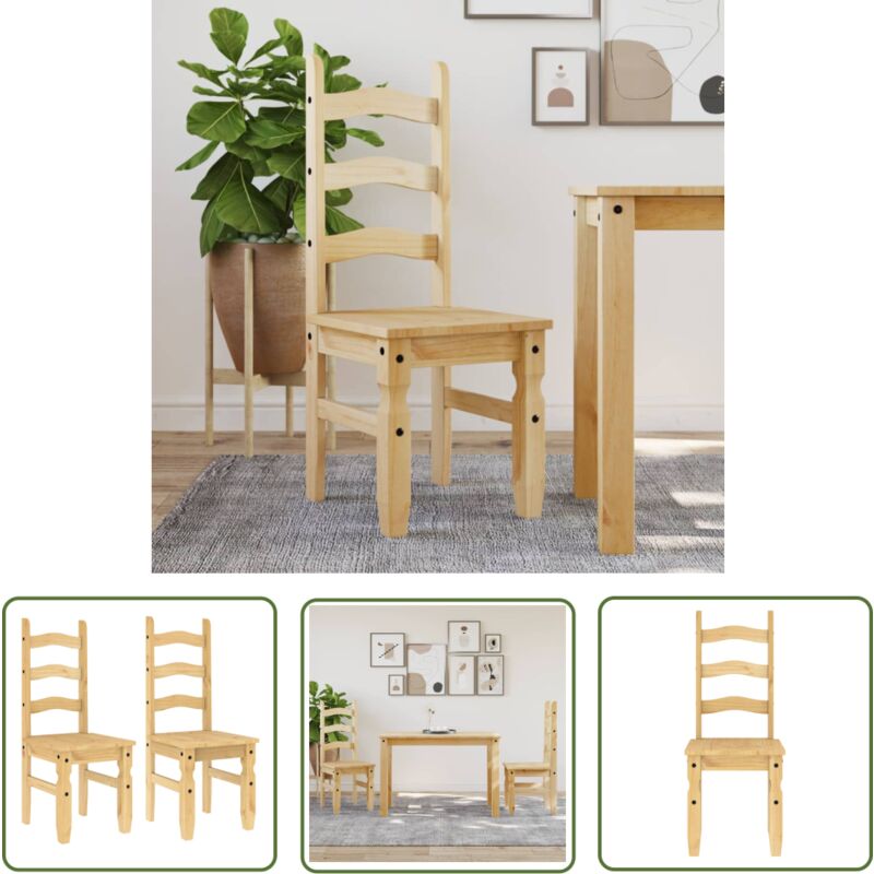 The Living Store - Chaises à manger lot de 2 Corona 42x47x107cm bois massif de pin - Chaise à Manger - Chaise De Cuisine - Chaise En Bois - Fauteuil