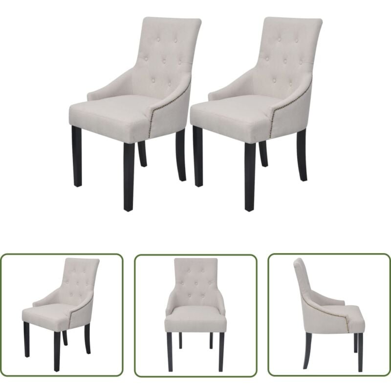 The Living Store Chaises à manger lot de 2 gris crème tissu - Chaise De Salle À Manger - Chaise De Cuisine - Chaise Confortable - Chaise Élégante