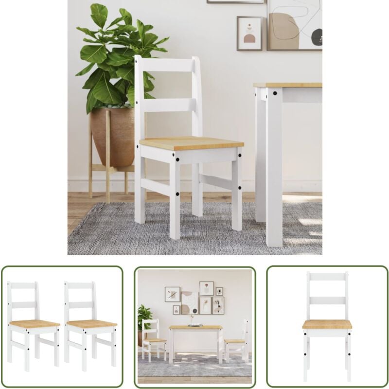 The Living Store - Chaises à manger lot de 2 Panama blanc bois massif de pin - Chaise à Manger - Chaise De Cuisine - Chaise Blanche - Bois Massif