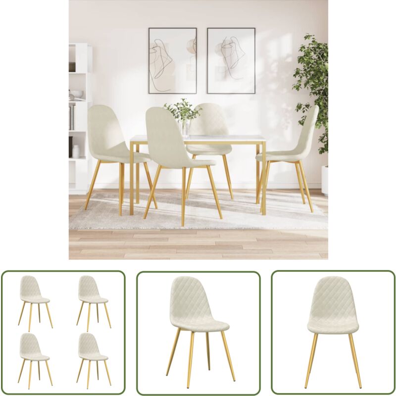 The Living Store - Chaises à manger lot de 4 crème velours - Chaise De Salle à Manger - Chaises De Cuisine - Chaises Confortables - Chaises Modernes