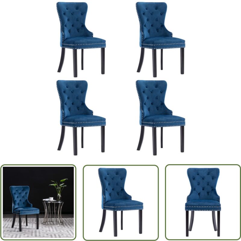 The Living Store - Chaises à manger lot de 4 bleu velours - Chaise De Salle à Manger - Chaise Design - Chaise Velours - Chaise Moderne - Mobilier