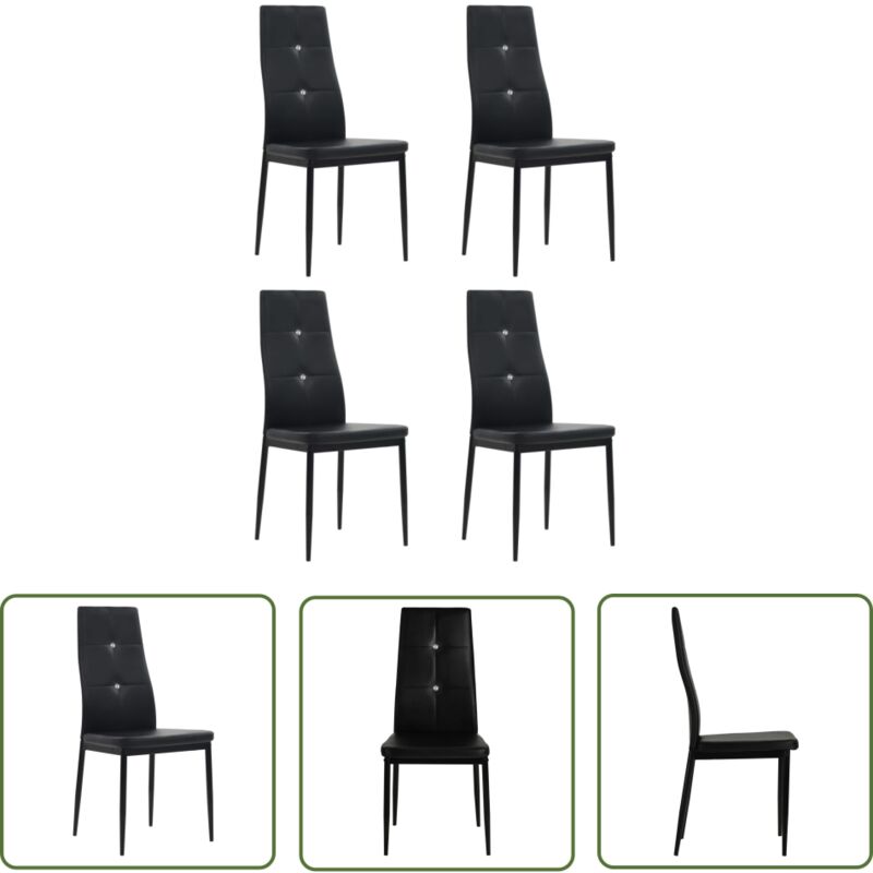 The Living Store - Chaises à manger lot de 4 noir similicuir - Chaise De Salle à Manger - Chaises Modernes - Chaises Noires - Chaises En Simili Cuir