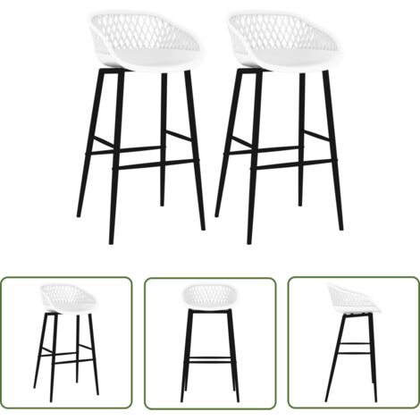 The Living Store Chaises de bar lot de 2 blanc - Chaise De Bar - Tabouret De Bar - Chaise Design - Mobilier De Cuisine - Chaise Blanche