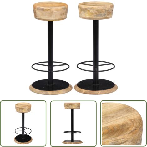 The Living Store Chaises de bar lot de 2 bois de manguier solide - Chaise De Bar - Tabouret De Bar - Mobilier Intérieur - Meubles De Cuisine - Design Moderne