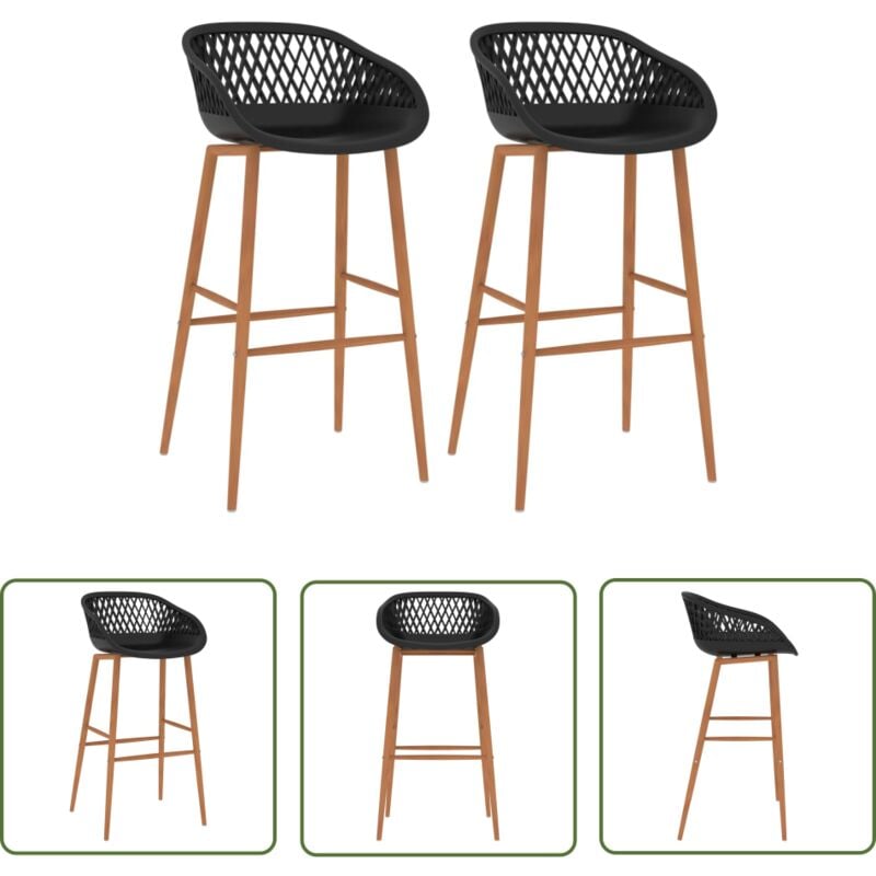 Chaises de bar lot de 2 noir - Chaise De Bar - Tabouret De Bar - Chaise Haute - Mobilier De Cuisine - Design Moderne - The Living Store