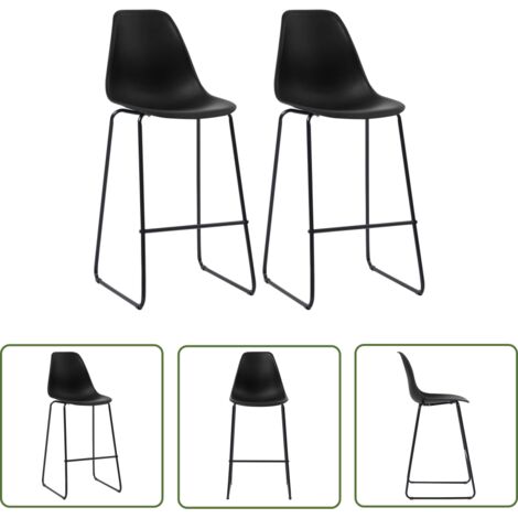 The Living Store Chaises de bar lot de 2 noir plastique - Chaise De Bar - Chaise De Comptoir - Tabouret De Bar - Mobilier De Cuisine - Chaises Modernes