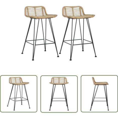 The Living Store Chaises de bar lot de 2 rotin Naturel - Chaise De Bar - Chaise De Comptoir - Tabouret De Bar - Mobilier De Jardin - Rotin