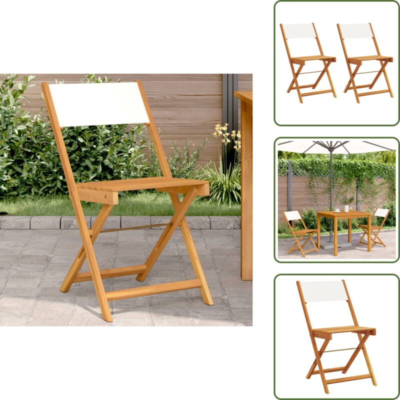 Chaises de bistrot lot de 2 blanc crème bois acacia et tissu - Chaise De Jardin - Chaise Bistro - Mobilier De Jardin - Meubles De Terrasse - Fauteuil