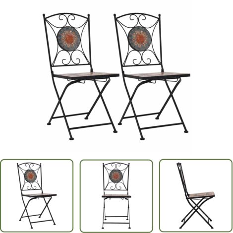 The Living Store Chaises de bistrot mosaïque 2 pcs Orange et gris - Chaise De Jardin - Chaise Bistro - Mobilier De Jardin - Décoration Extérieure - Terrasse