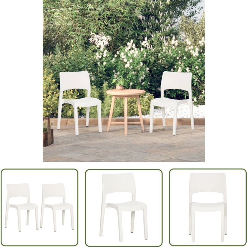 The Living Store - Chaises de jardin lot de 2 Blanc Polypropylène - Chaise De Jardin - Chaise Extérieure - Meubles De Jardin - Mobilier De Jardin