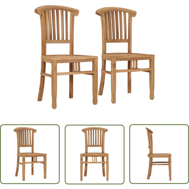 The Living Store - Chaises de jardin lot de 2 Bois de teck solide - Chaise De Jardin - Mobilier De Jardin - Chaise En Teck - Meubles De Jardin