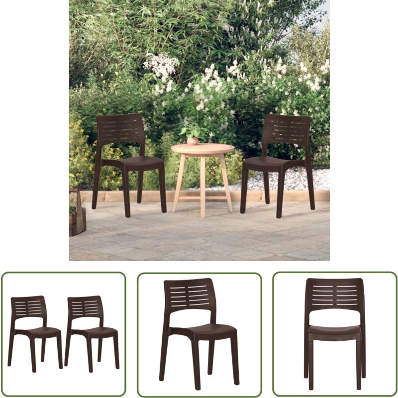 The Living Store - Chaises de jardin lot de 2 Moka Polypropylène - Chaise De Jardin - Chaise Extérieure - Meubles De Jardin - Mobilier De Jardin