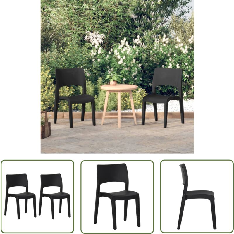 The Living Store - Chaises de jardin lot de 2 Polypropylène Anthracite - Chaise De Jardin - Chaise Extérieure - Meubles De Jardin - Mobilier De
