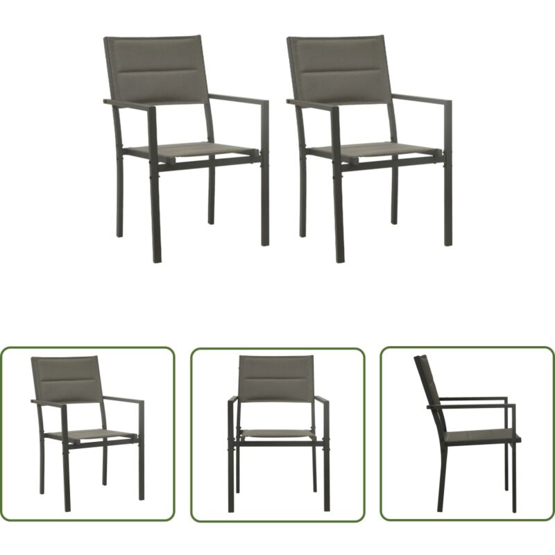The Living Store - Chaises de jardin lot de 2 Textilène acier Gris et anthracite - Chaise De Jardin - Mobilier De Jardin - Chaise Extérieure