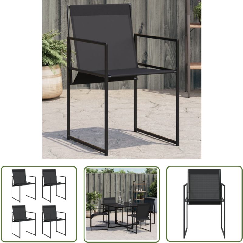 The Living Store - Chaises de jardin 4 pcs noir acier et textilène - Chaise De Jardin - Fauteuil De Jardin - Mobilier De Jardin - Terrasse - Extérieur
