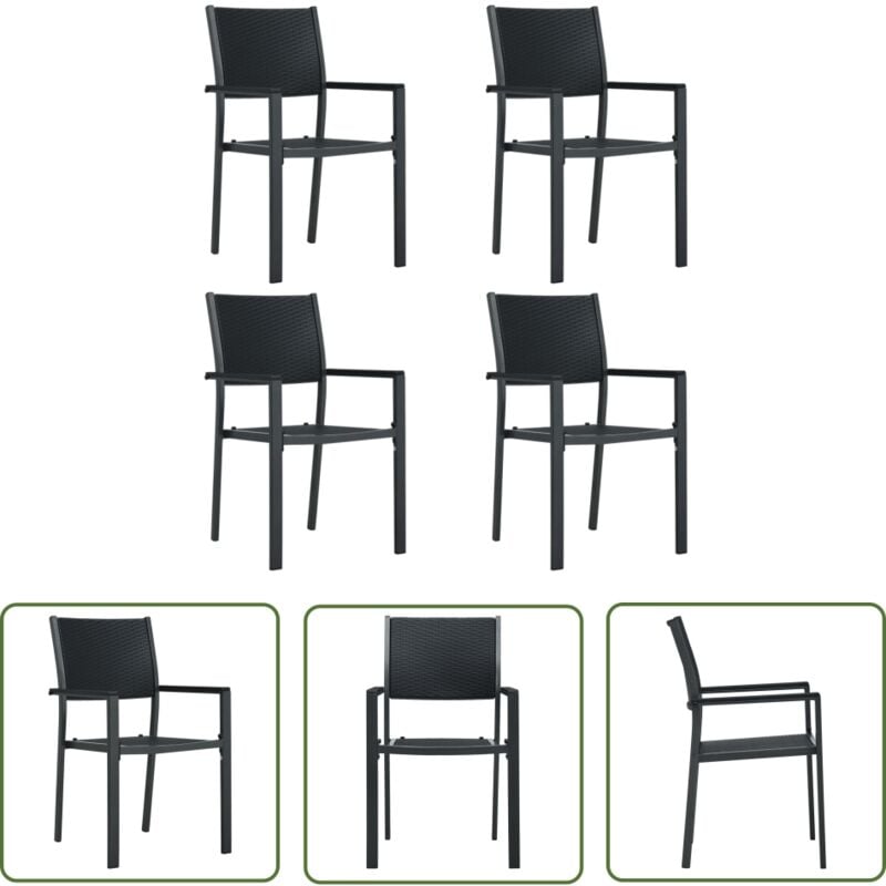 The Living Store Chaises de jardin lot de 4 Noir Plastique Aspect de rotin - Chaise De Jardin - Chaise Extérieure - Mobilier De Jardin - Ensemble De