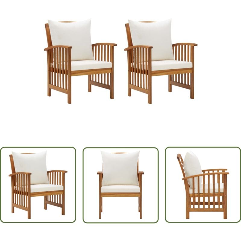 The Living Store - Chaises de jardin avec coussins lot de 2 Bois d'acacia massif - Chaise De Jardin - Meubles De Jardin - Mobilier Extérieur - Acacia