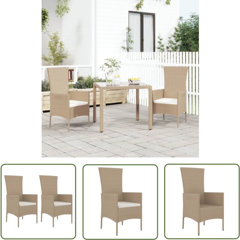 The Living Store - Chaises de jardin avec coussins lot de 2 Résine tressée Beige - Chaise De Jardin - Mobilier De Jardin - Chaise Extérieure