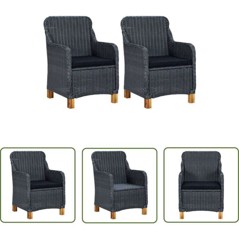 The Living Store - Chaises de jardin avec coussins lot de 2 Résine tressée - Chaise De Jardin - Meubles De Jardin - Mobilier De Jardin - Chaise