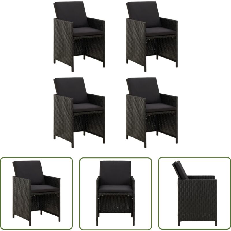 The Living Store - Chaises de jardin avec coussins lot de 4 Résine tressée Noir - Chaise De Jardin - Mobilier De Jardin - Chaise Extérieure - Résine