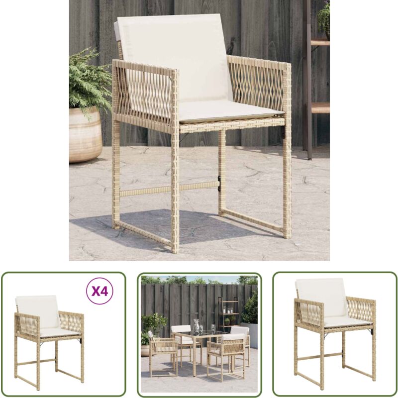 The Living Store - Chaises de jardin avec coussins lot de 4 beige résine tressée - Chaise De Jardin - Fauteuil De Jardin - Mobilier De Jardin