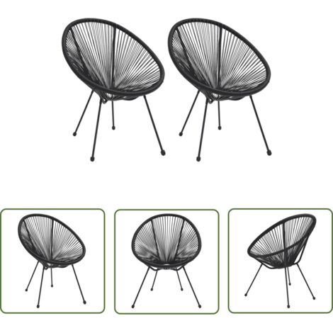 The Living Store Chaises de jardin en forme de lune lot de 2 Rotin Noir - Chaise De Jardin - Chaise Lunaire - Mobilier De Jardin - Fauteuil Extérieur - Rotin Pvc