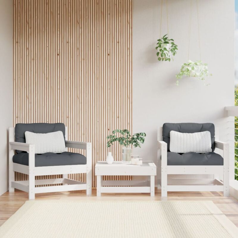Chaises de jardin et coussins lot de 2 blanc bois de pin massif The Living Store Blanc