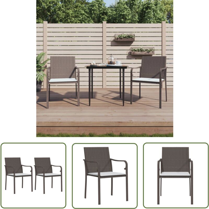 The Living Store - Chaises de jardin et coussins lot de 2 marron 56x59x84 cm rotin - Chaise De Jardin - Mobilier De Jardin - Fauteuil Extérieur